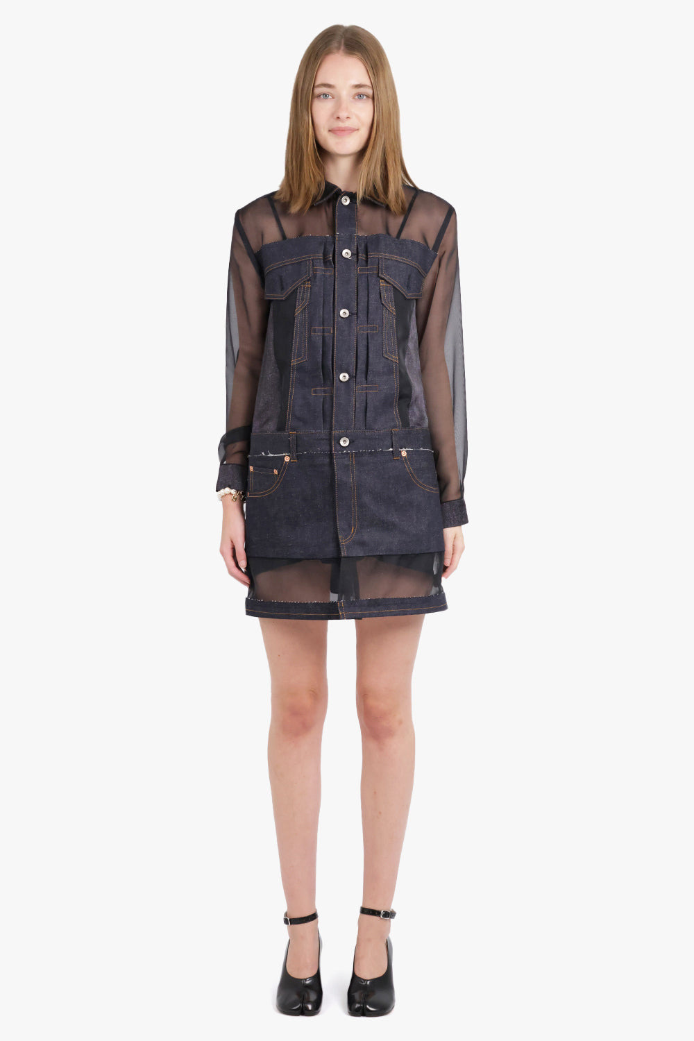 SHEER X DENIM L/S SHIRT DRESS | INDIGO - 2