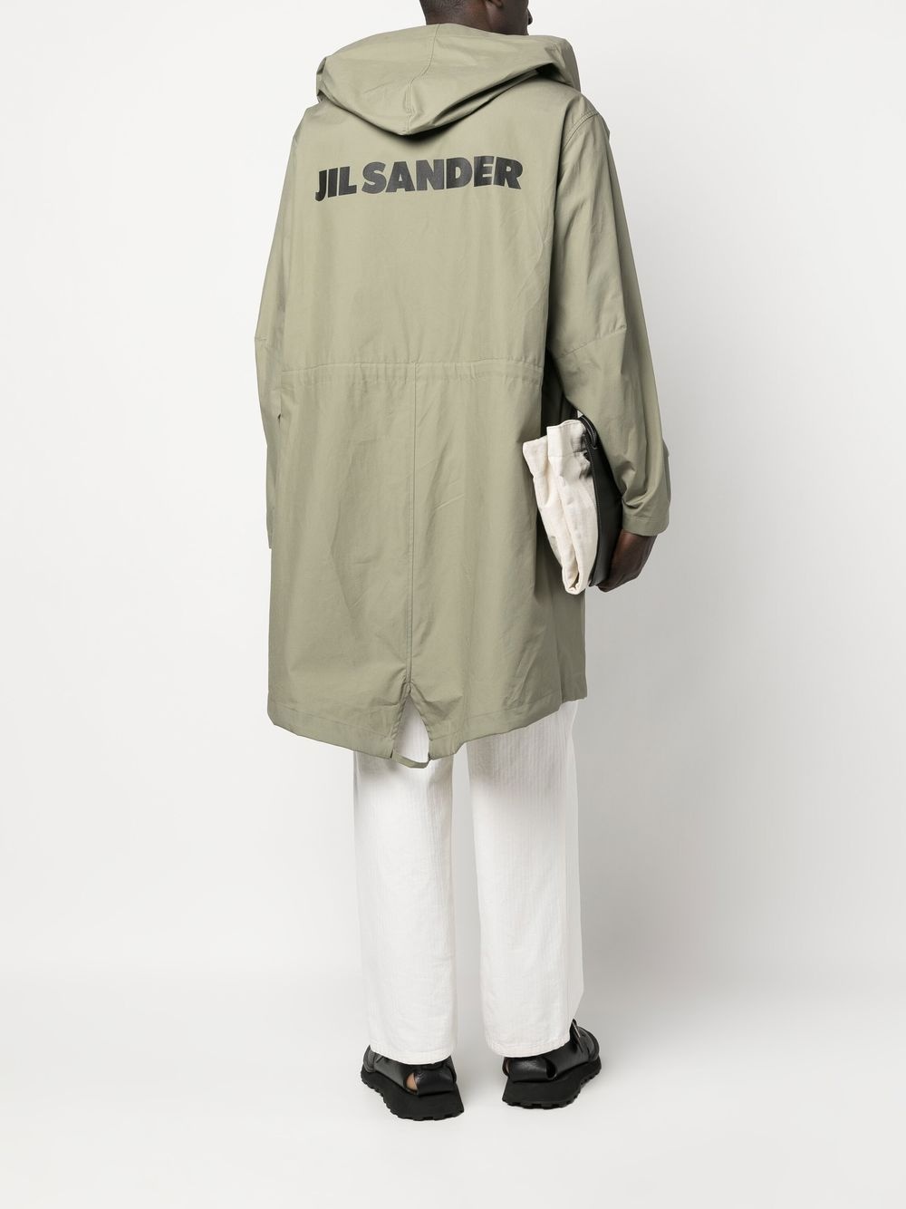 rear logo-print hooded coat - 2