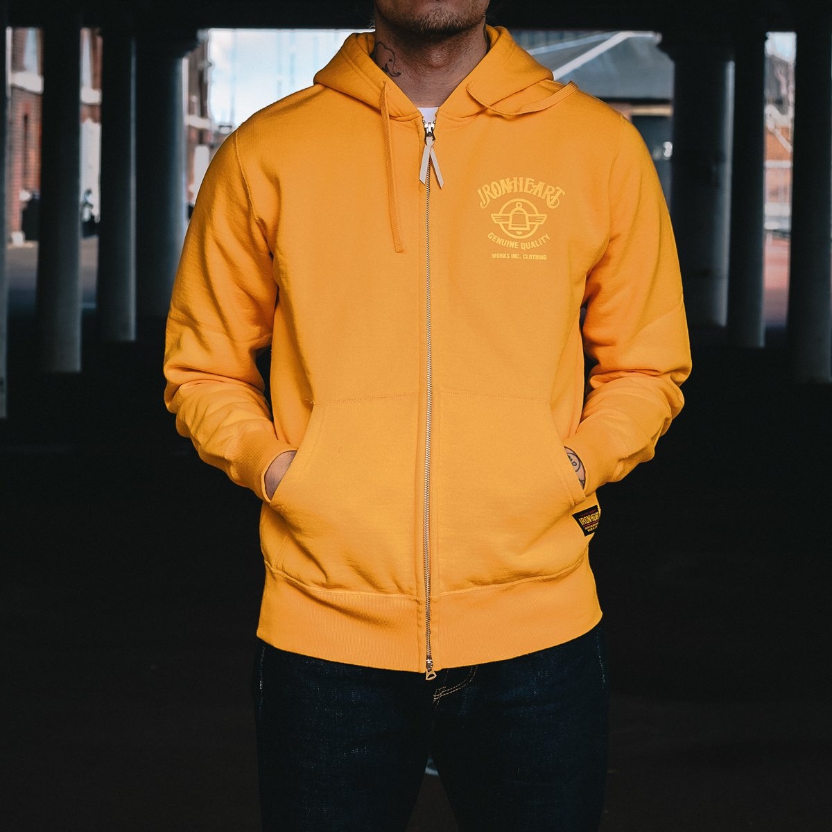 IHSW-63-MUS Printed 14oz Ultra Heavyweight Loopwheel Cotton Zippered Hoodie - Mustard - 4