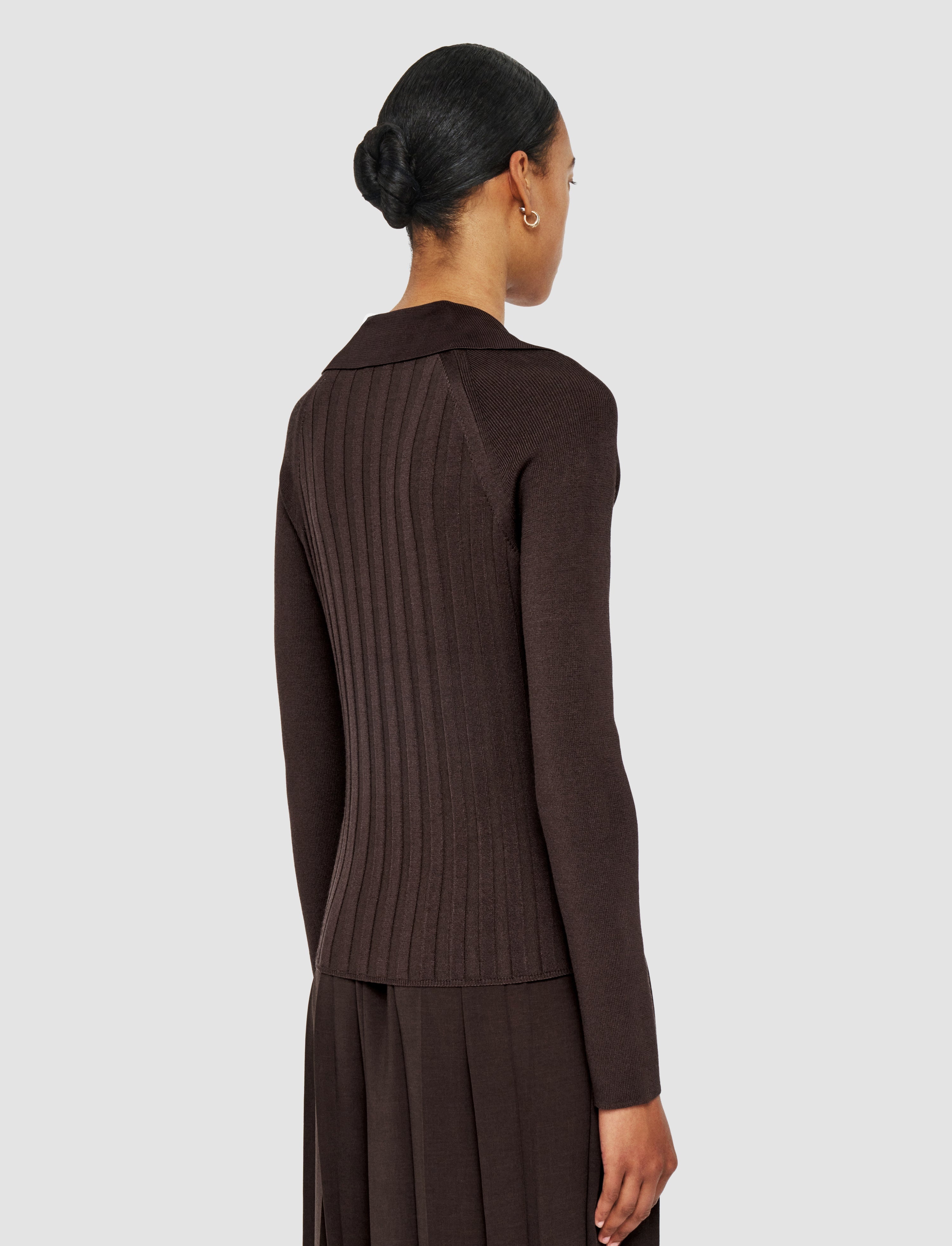 Satiny Rib Knit Polo Top - 4