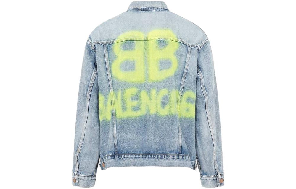 Balenciaga BB Sprayed Denim Jacket Large Fit 'Light Blue Yellow' 678354TDW143341 - 2