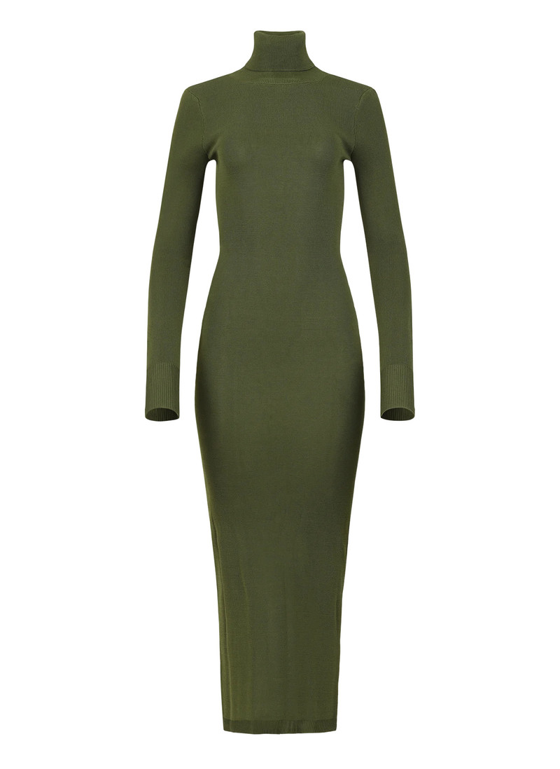 TURTLE NECK MIDI DRESS MOSS 1