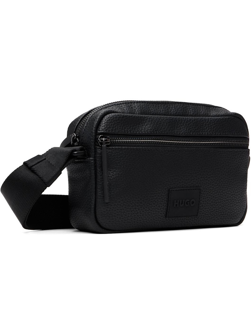 HUGO Black Grained Faux-Leather Bag outlook