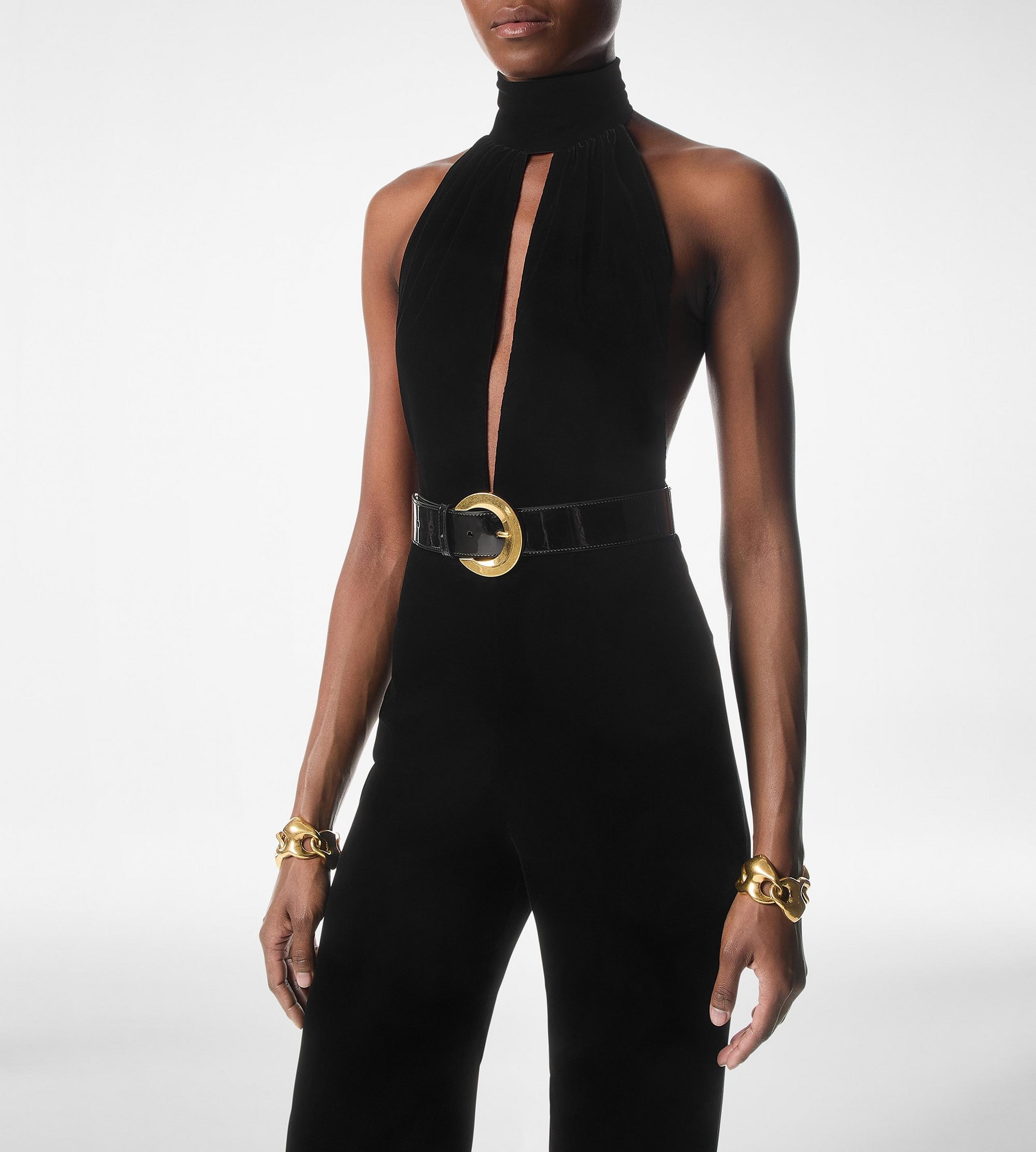 STRETCH VELVET BELTED JUMPSUIT - 2