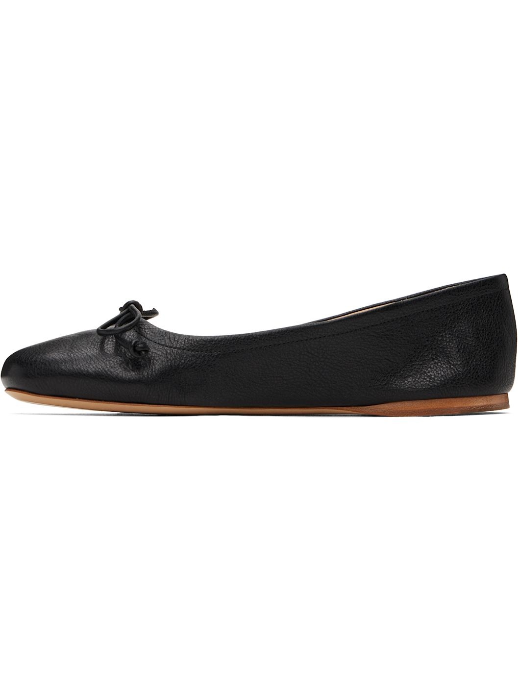 Black Round-Toe Leather Ballerina Flats - 3