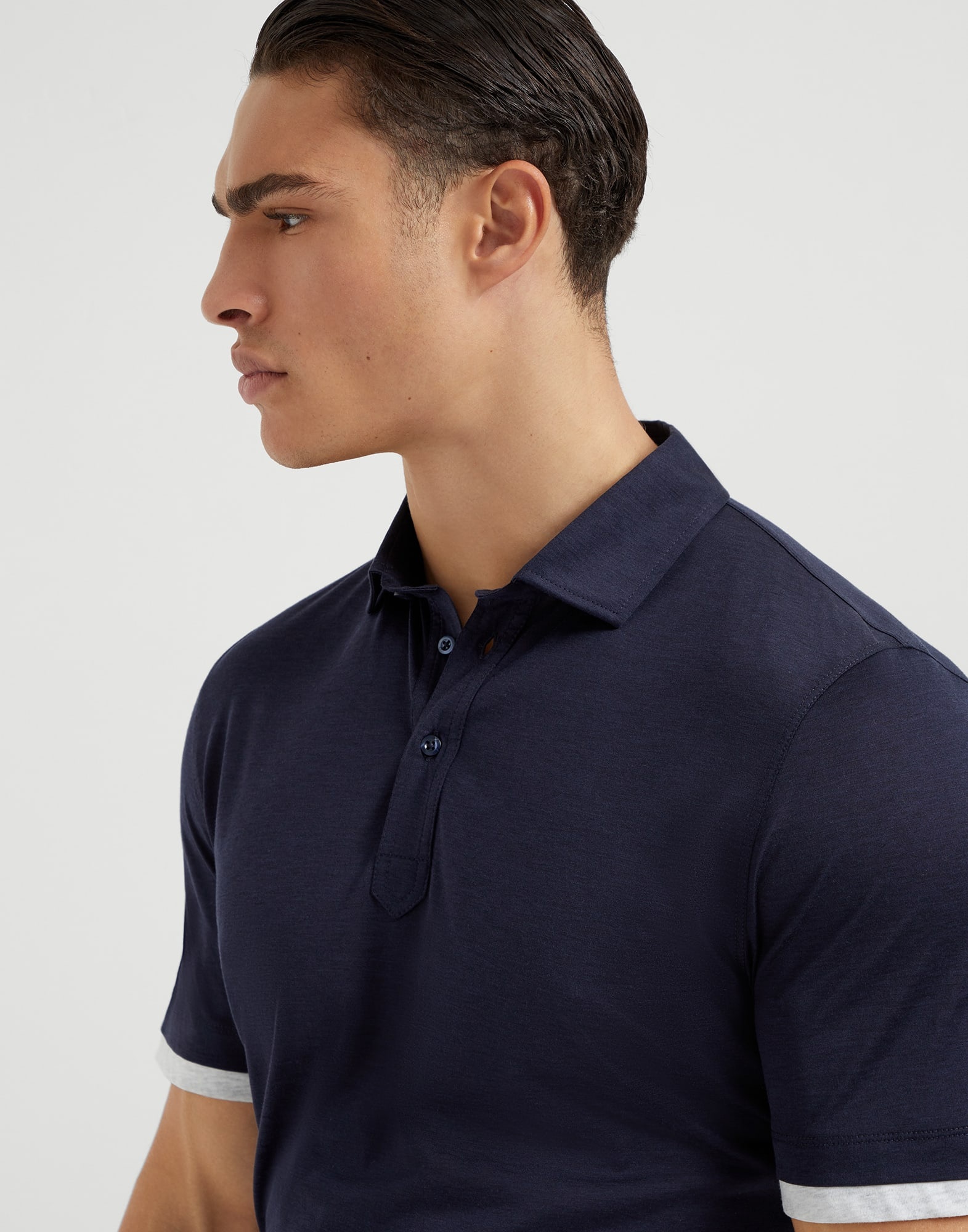 Silk and cotton jersey shirt-style collar polo with faux-layering - 3