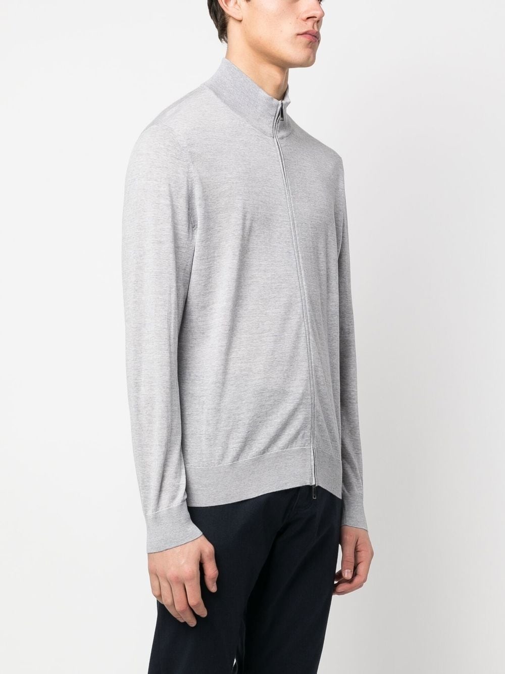 fine knit wool zip-up cardigan - 3