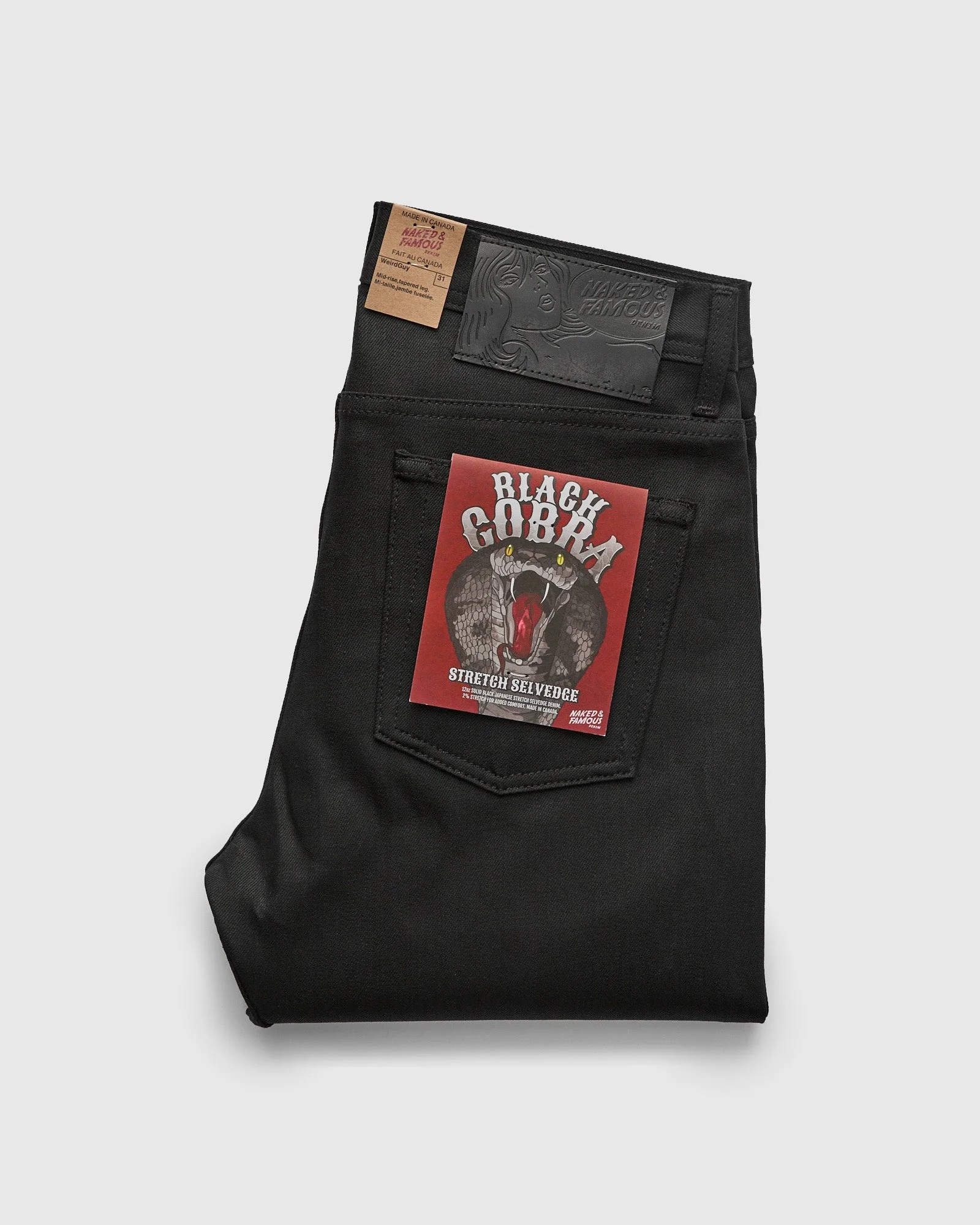 "Black Cobra Stretch" 12oz Selvedge Denim - Weird Guy Fit - 1