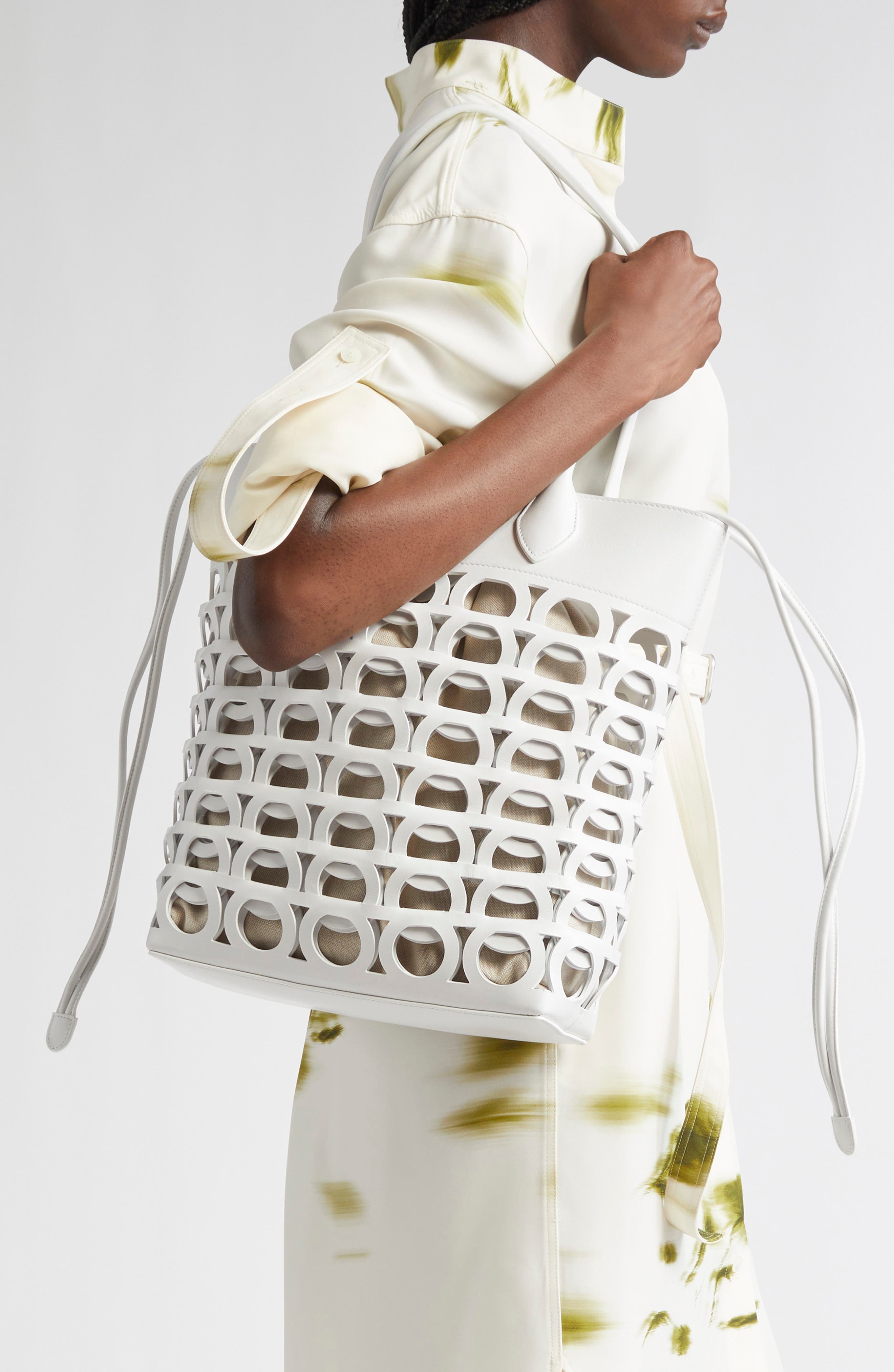 FERRAGAMO Medium Gancini Perforated Leather Tote in Optic-White/Naturale at Nordstrom - 2
