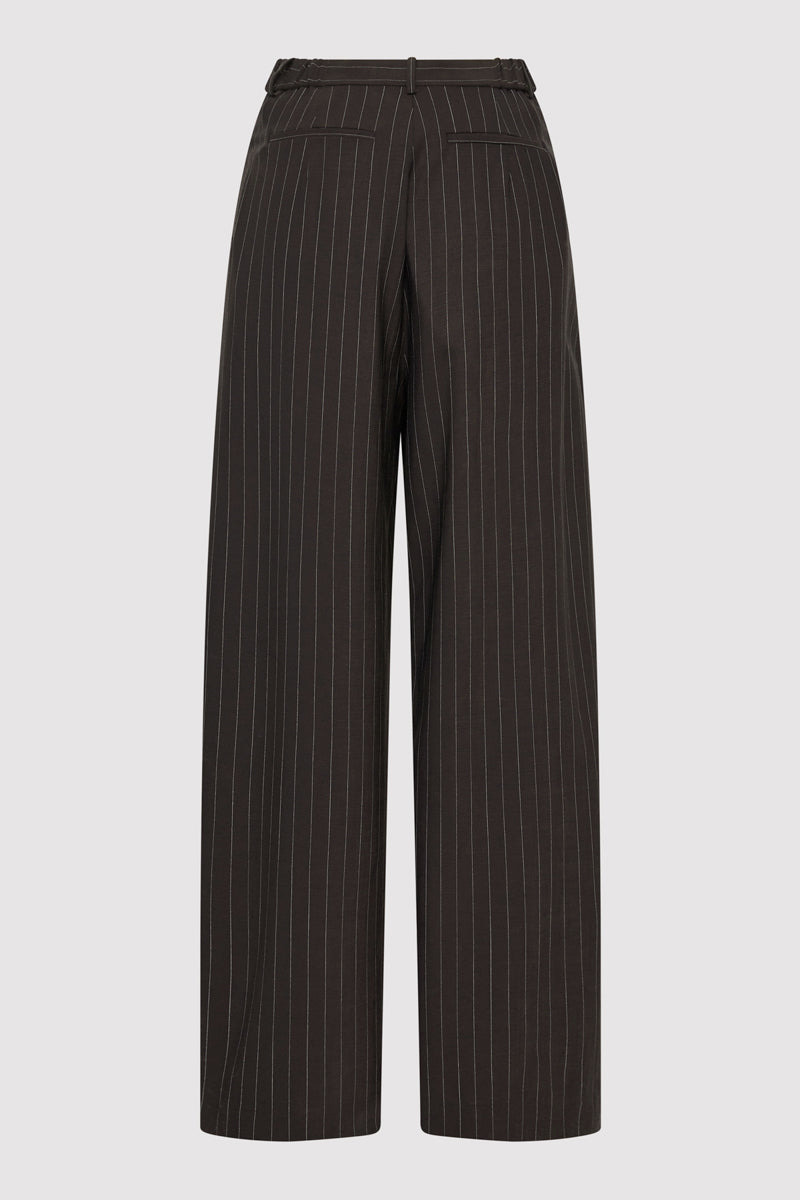 Wool Pinstripe Tapered Pants - Mahogany Stripe - 9