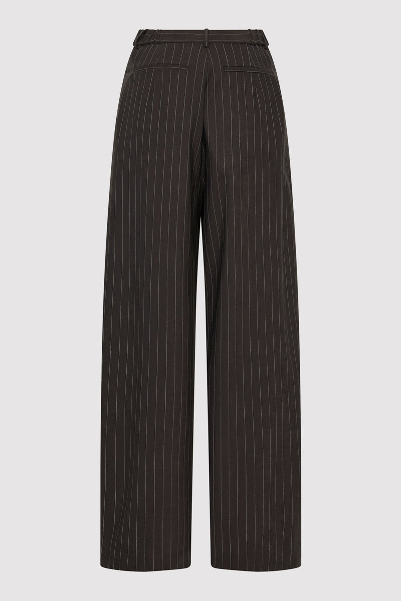 ST. AGNI Wool Pinstripe Tapered Pants - Mahogany Stripe outlook