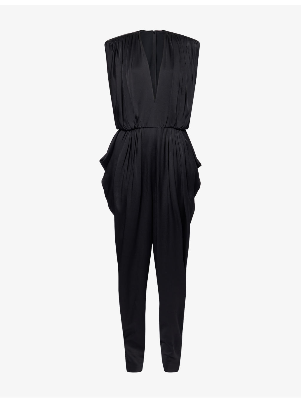 Sleeveless Draped Satin Jumpsuit - 1