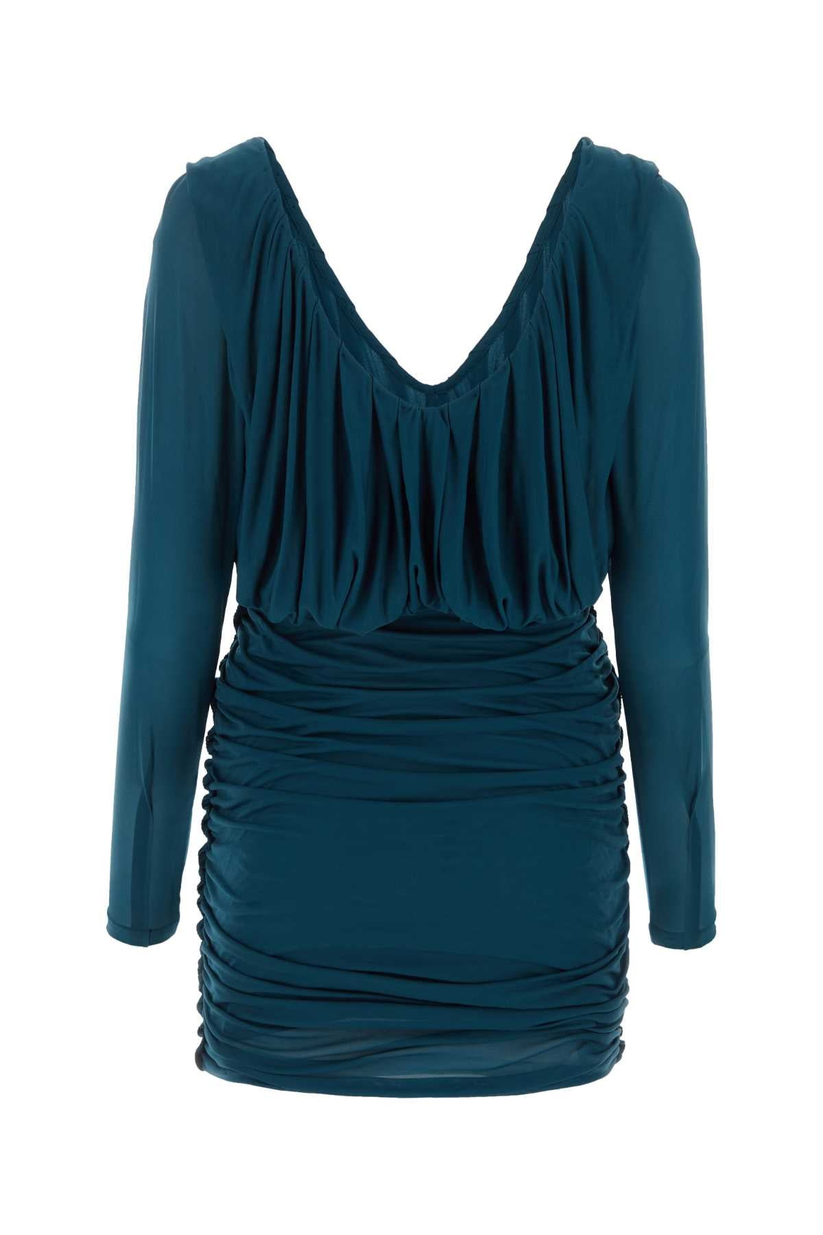Saint Laurent Women Teal Green Jersey Mini Dress - 2