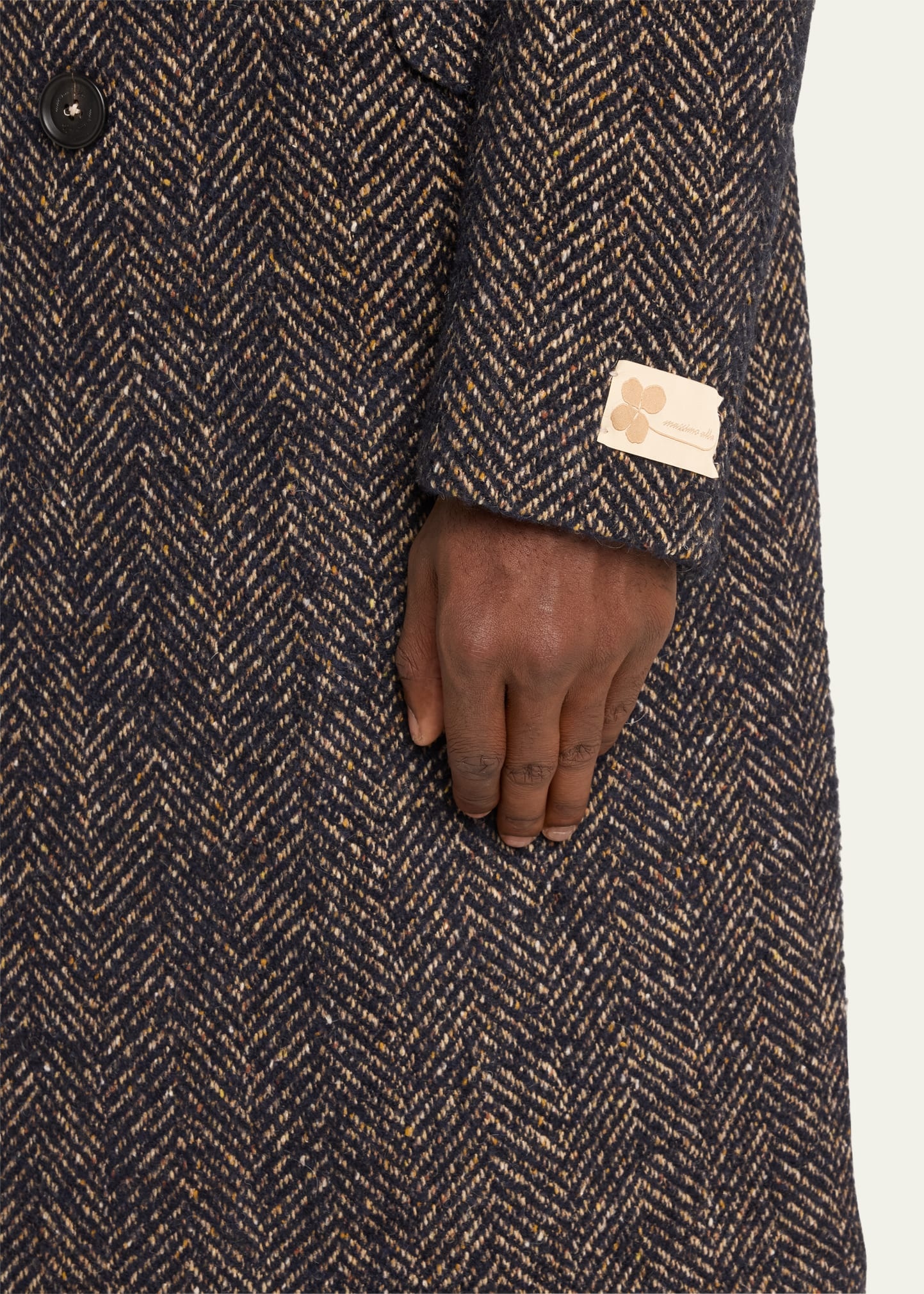 Men's Long Herringbone Double-Breasted Jacket - 5