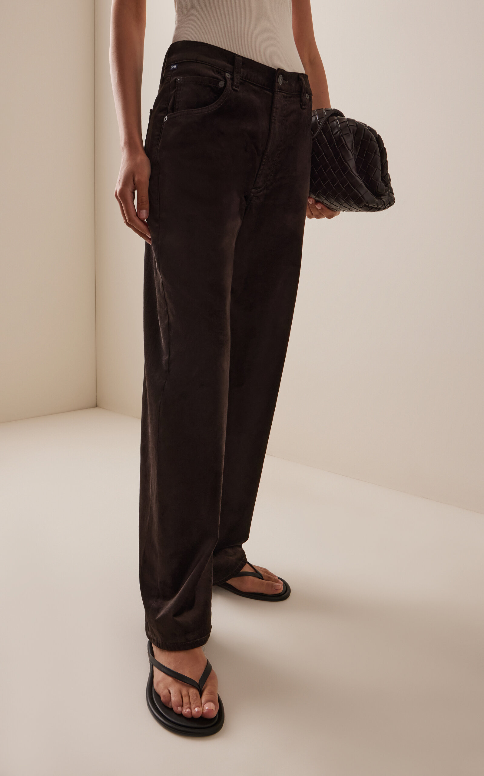 Ayla Stretch-Velvet Mid-Rise Wide-Leg Jeans brown - 3