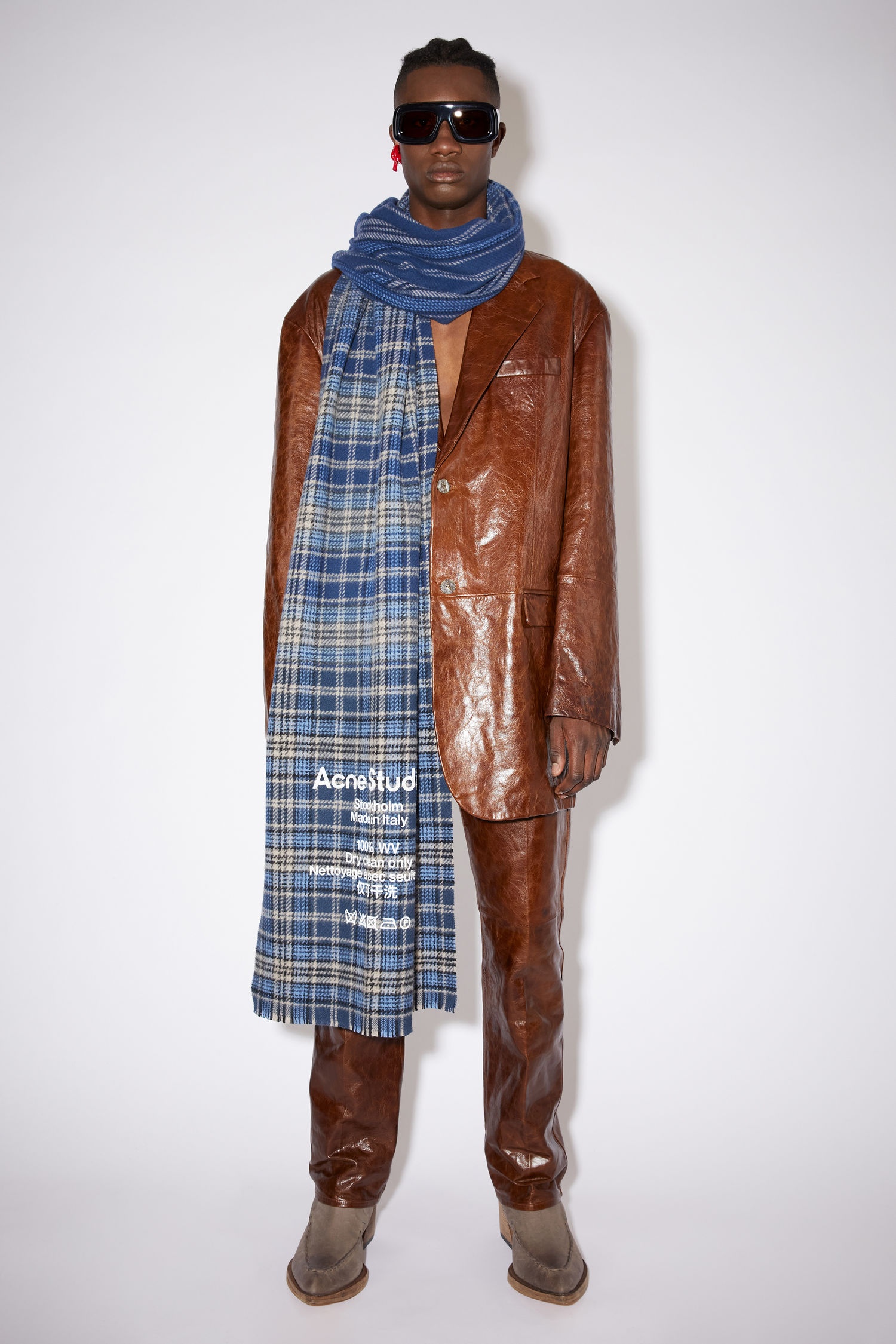 Tartan check scarf - Blue/beige - 2