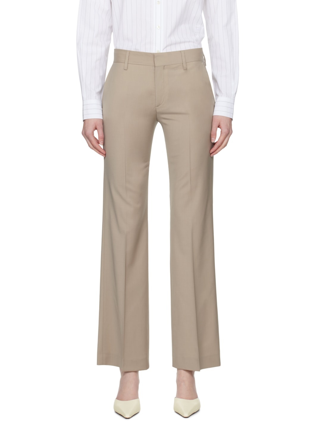 Taupe Bootcut Trousers - 1