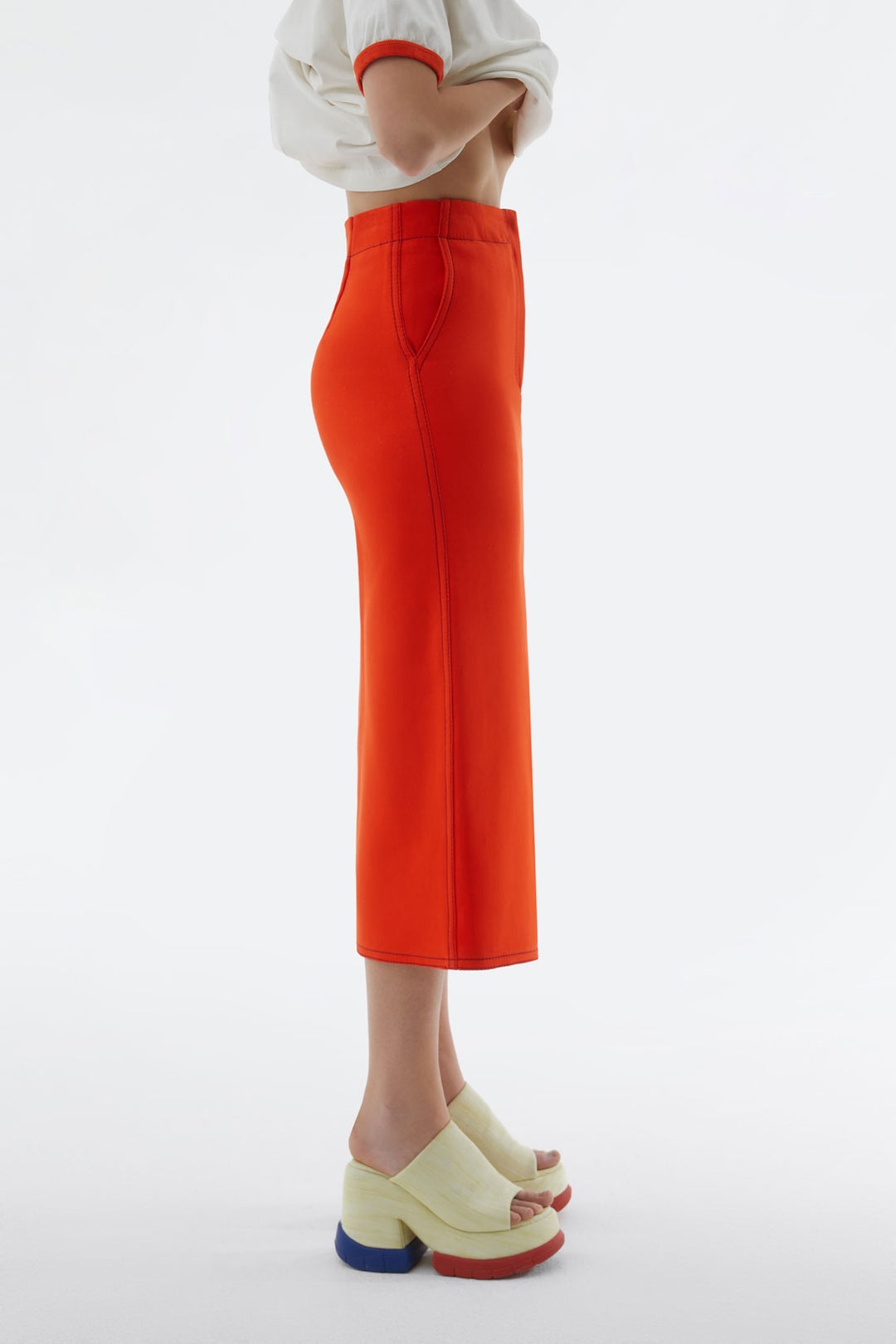 FLUO ORANGE MIDI SKIRT - 3