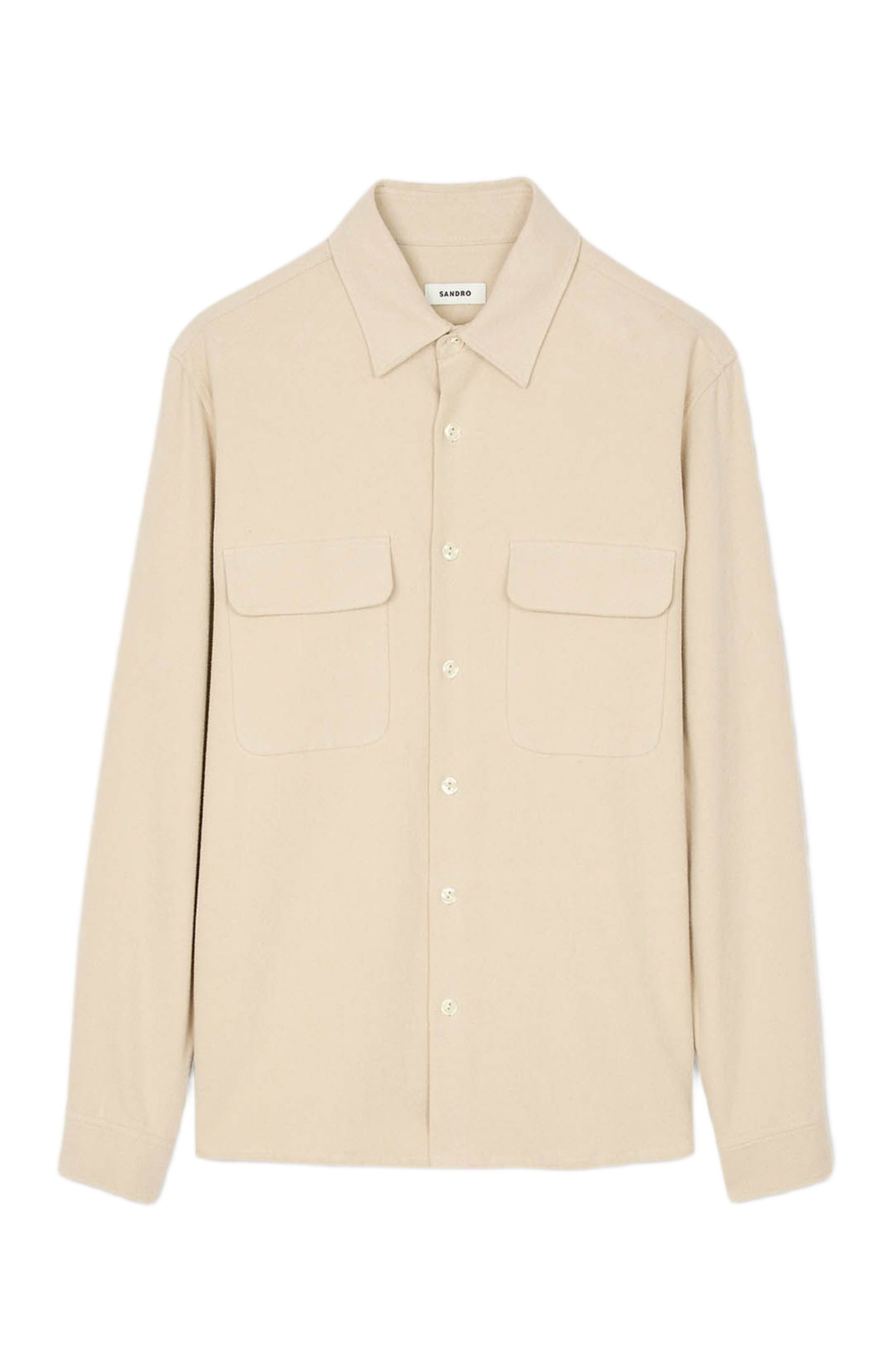 SANDRO Flap pocket flannel shirt in Beige at Nordstrom - 5