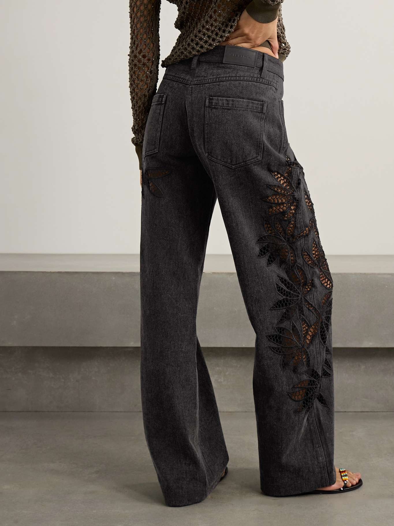 Stulla crochet-trimmed mid-rise straight-leg jeans Black - 4