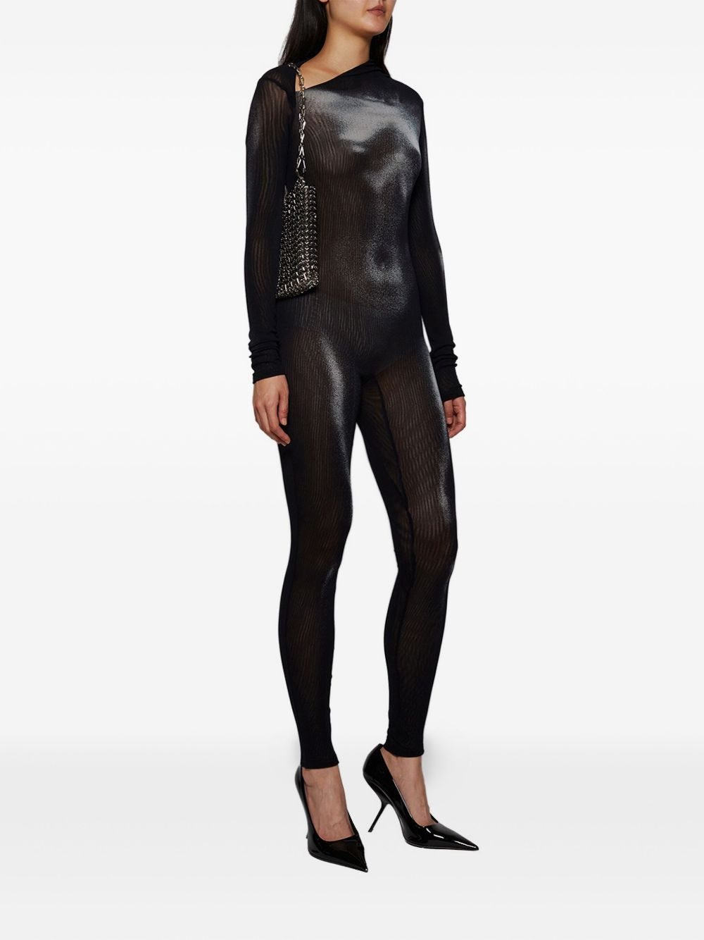 asymmetric-collar mesh jumpsuit - 3