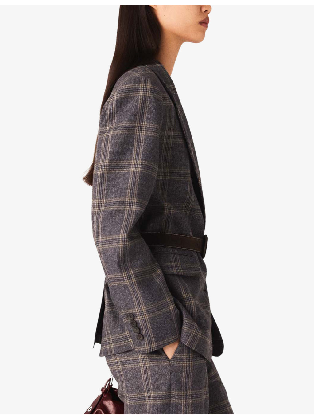 Checked Belted-Waist Stretch-Woven Blazer - 4