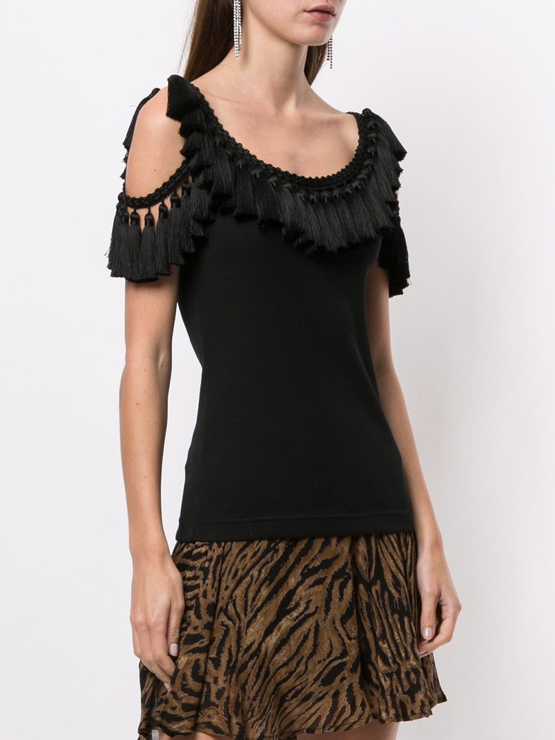 cold shoulder tassel trim vest 3