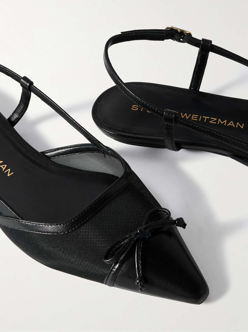 Kitty bow-embellished leather-trimmed mesh flats Black 4