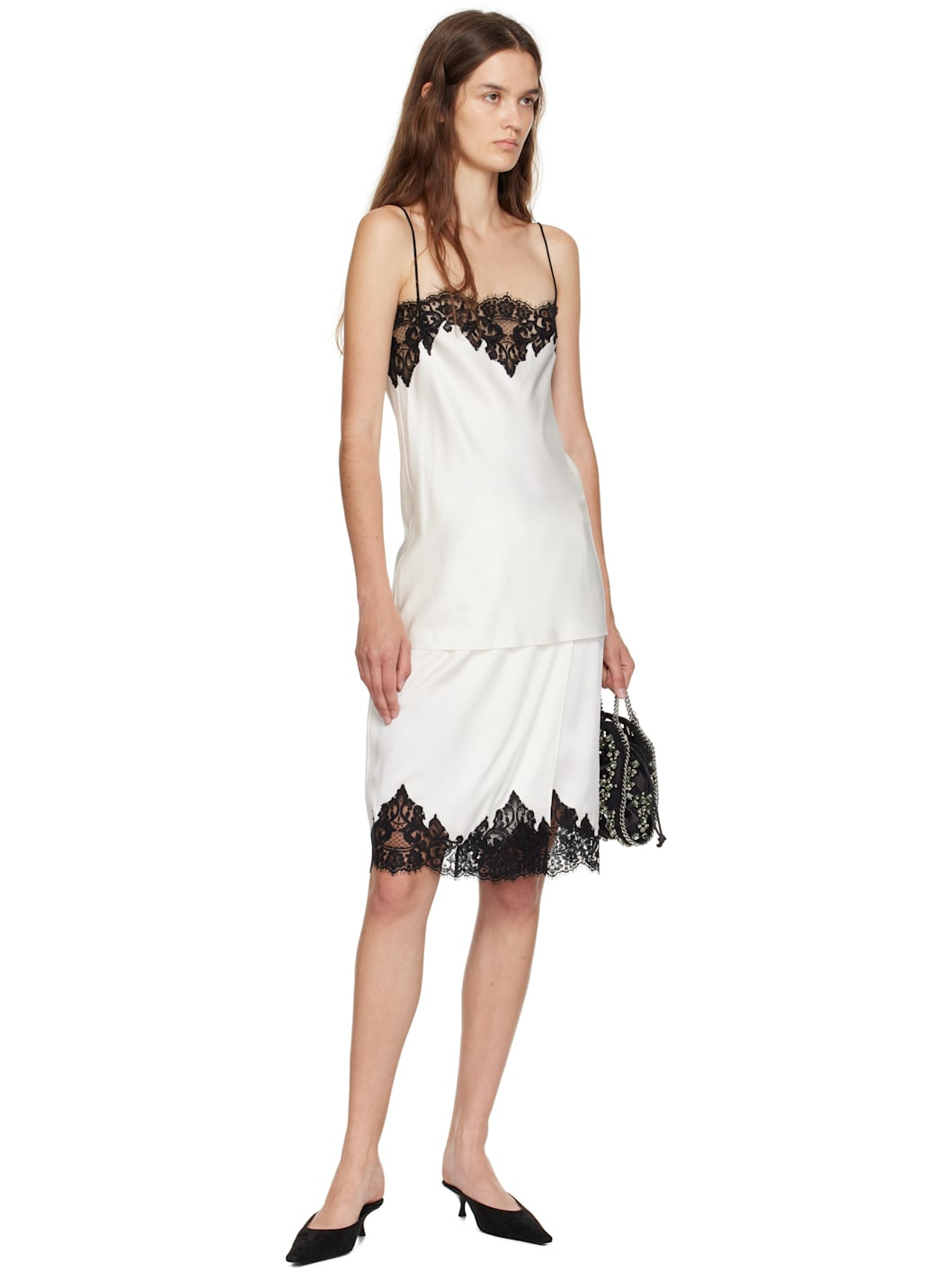 Off-White Lace Satin Midi Skirt - 4
