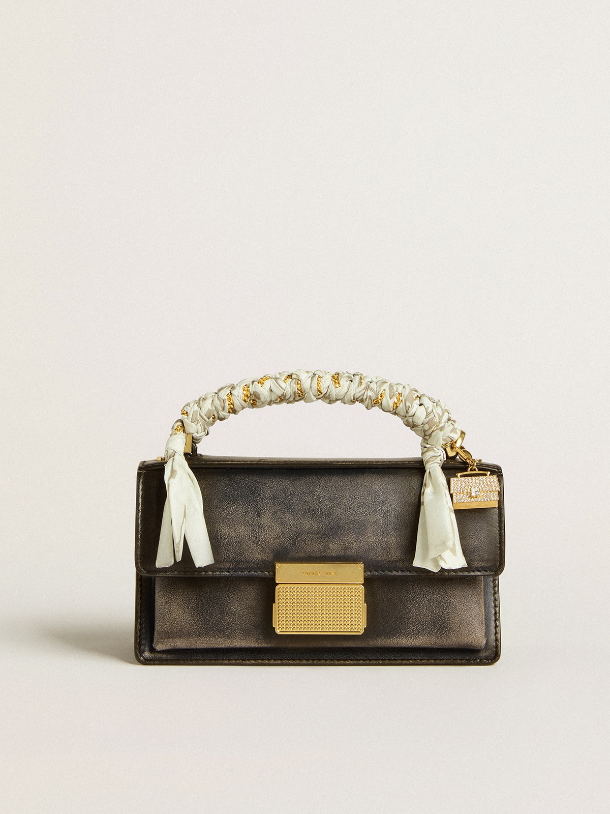 Small Venezia Bag in black distressed leather with gold details - 6
