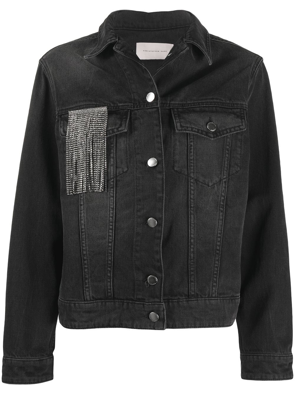 crystal fringe denim jacket - 1