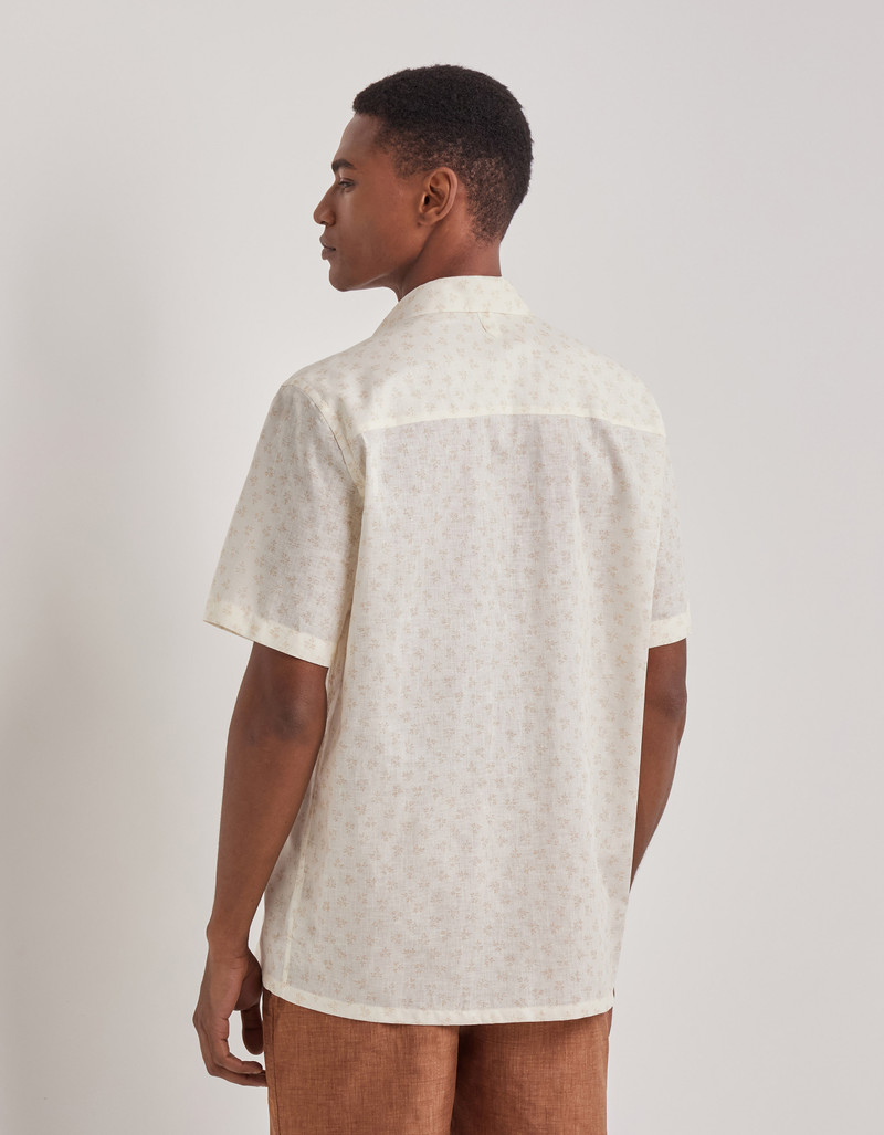WHITE AND BEIGE PRINTED LINEN AND COTTON BOXY-FIT SHIRT 3