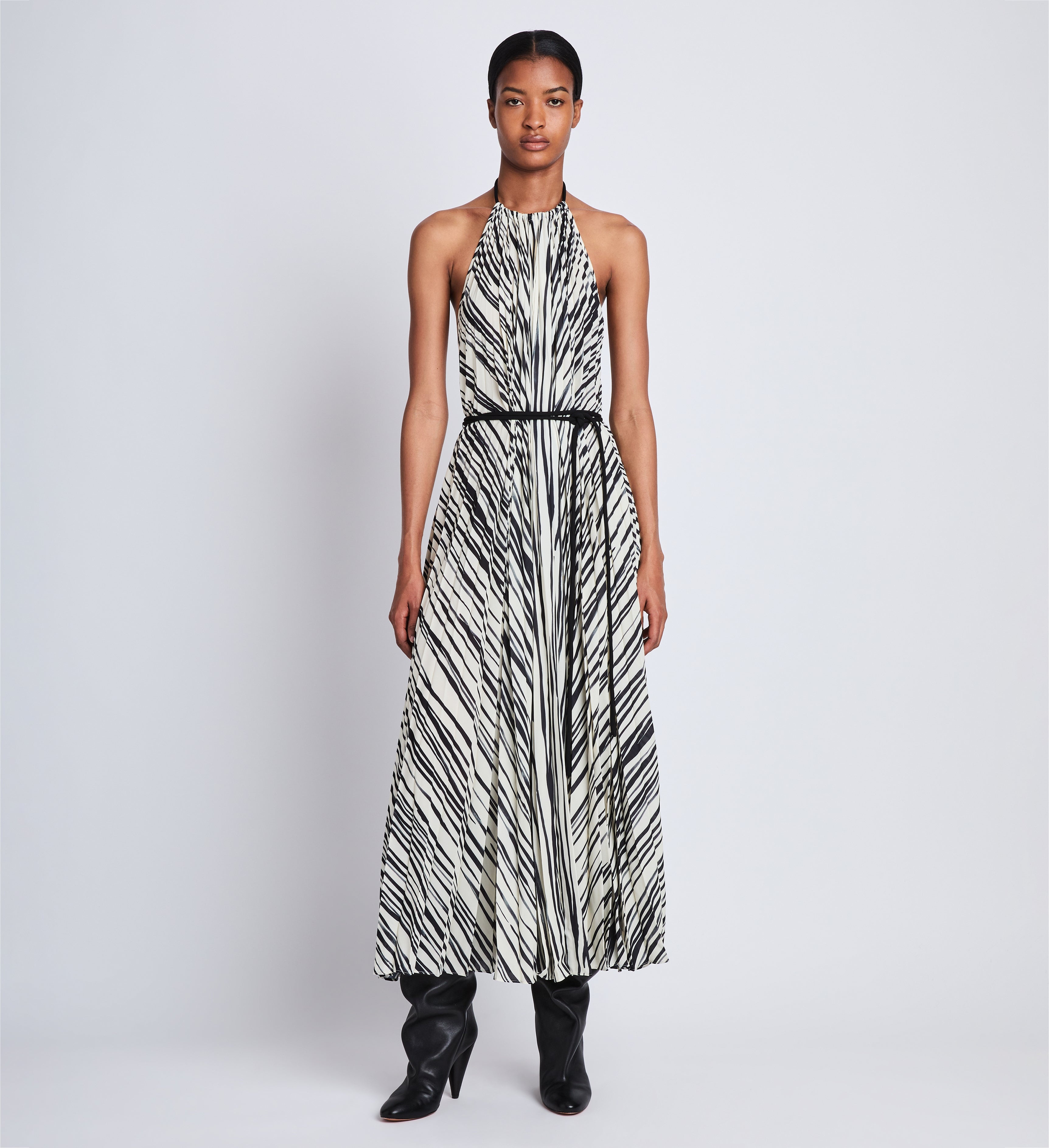 Frida Halter Dress in Printed Sheer Pleated Chiffon - 2