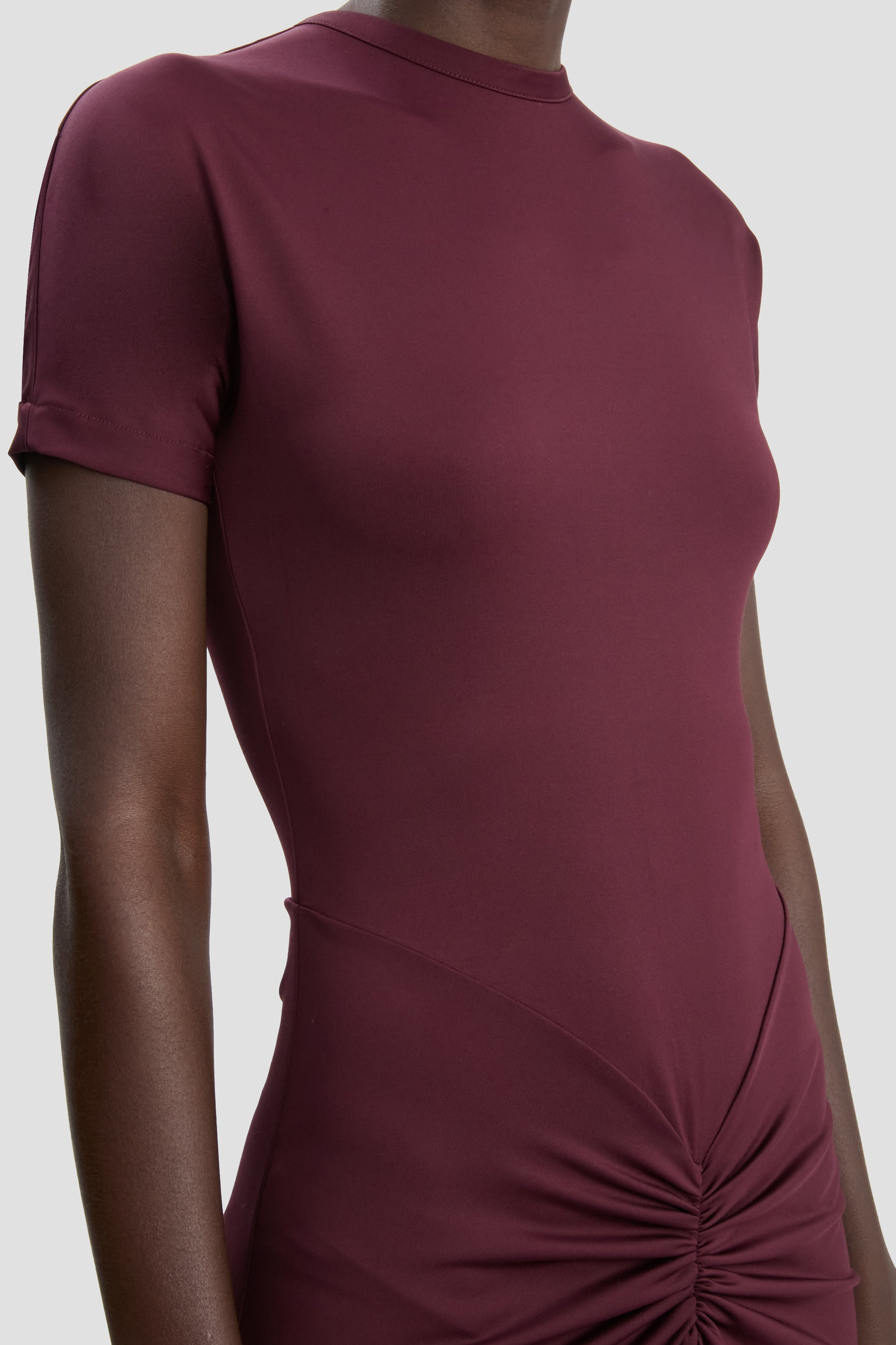 Gathered Waist T-Shirt Midi Dress In Merlot - 5