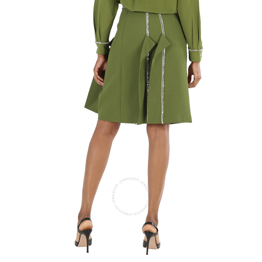 Burberry Ladies Cedar Green Crystal Detail Panelled Wool-Crepe A-Line Skirt - 5