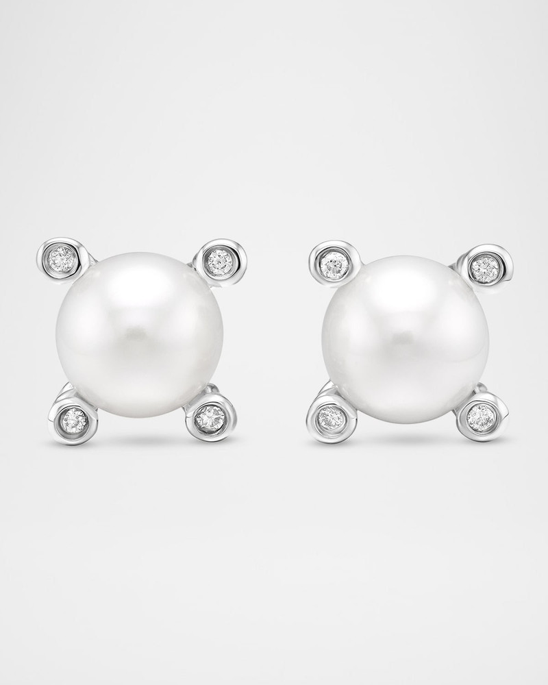 Cable Collectibles Pearl Earrings with Diamonds and Silver, 7mm 1