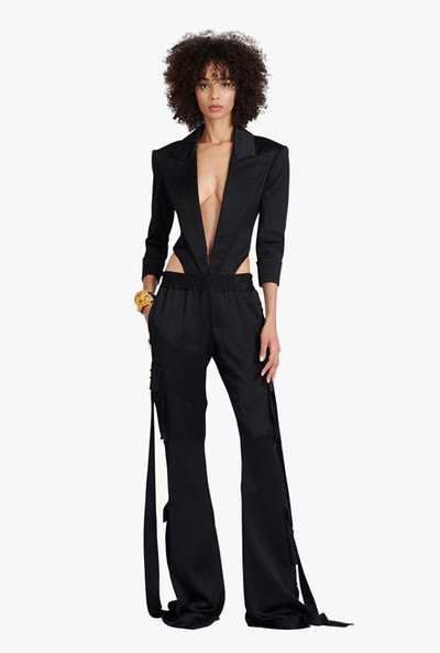 Balmain Black satin tailored bodysuit outlook