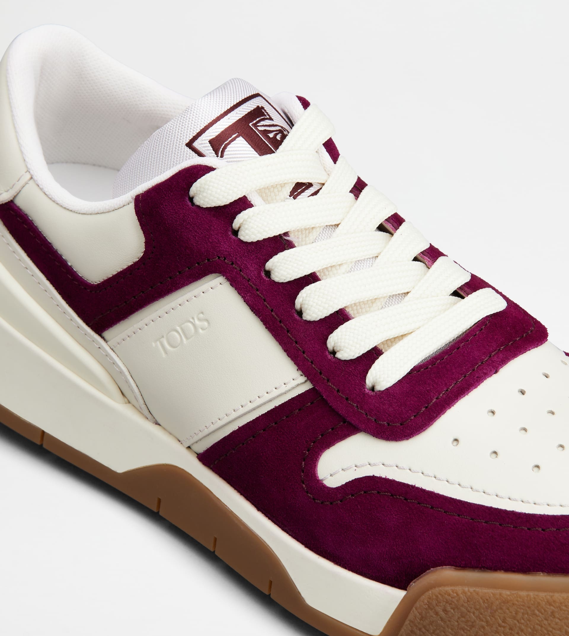 TOD'S SNEAKERS IN SMOOTH LEATHER AND SUEDE - BURGUNDY, OFF WHITE, WHITE - 6