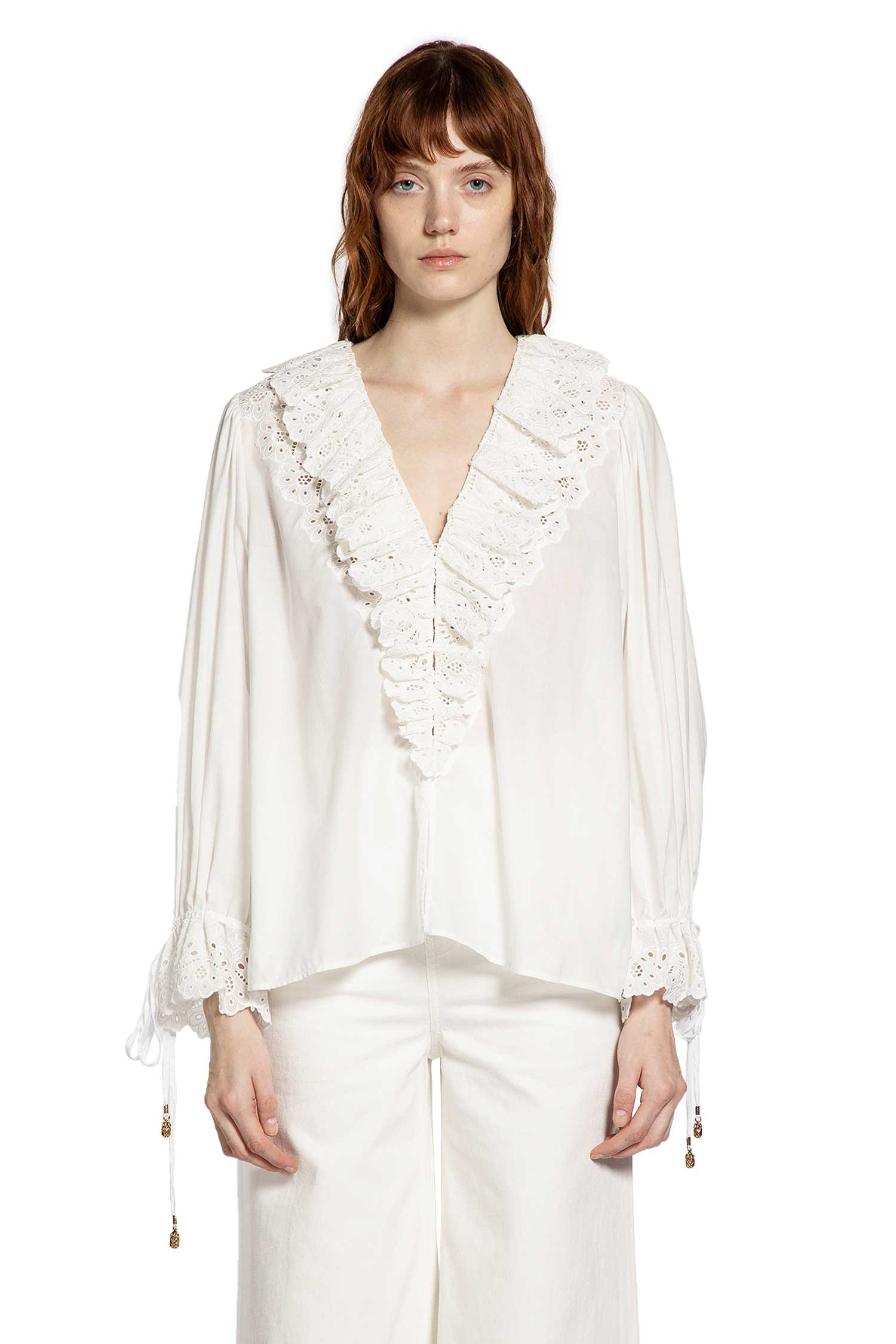 Puff Sleeve V-neck Top In Cotton Voile - 2