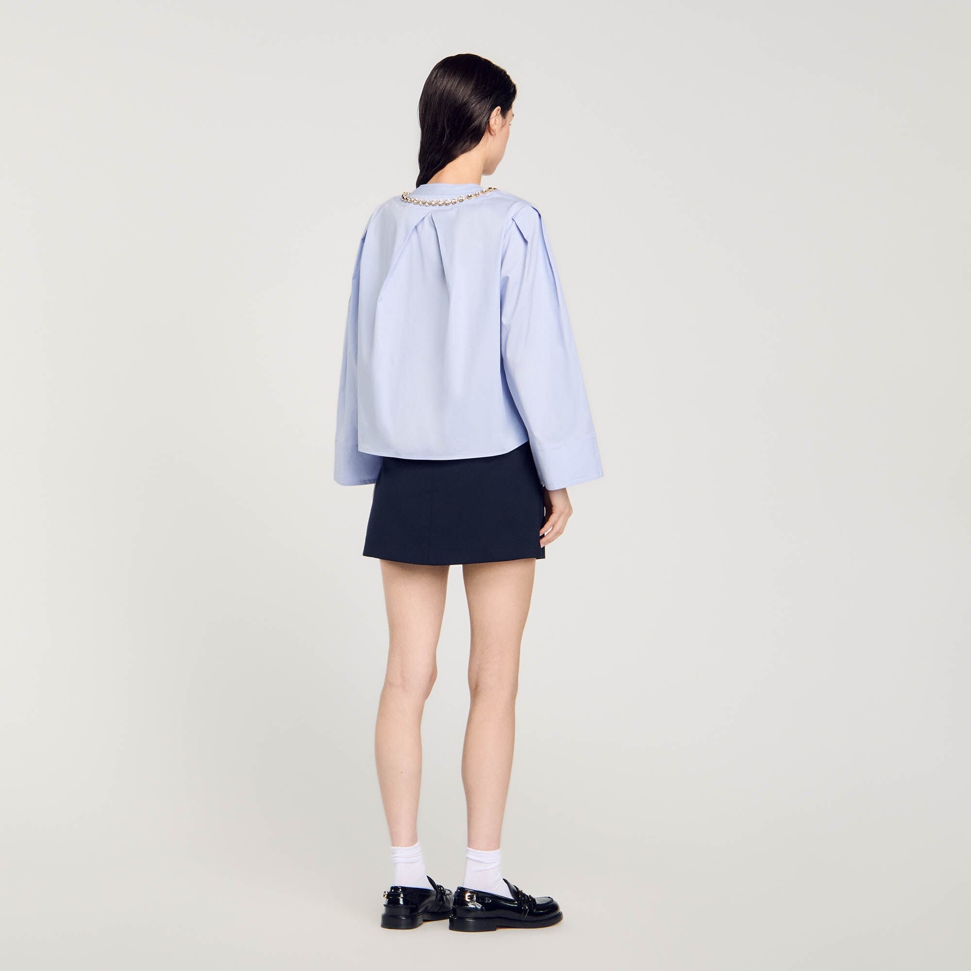 CROPPED SHIRT WITH JEWEL TRIM COLLAR - 6