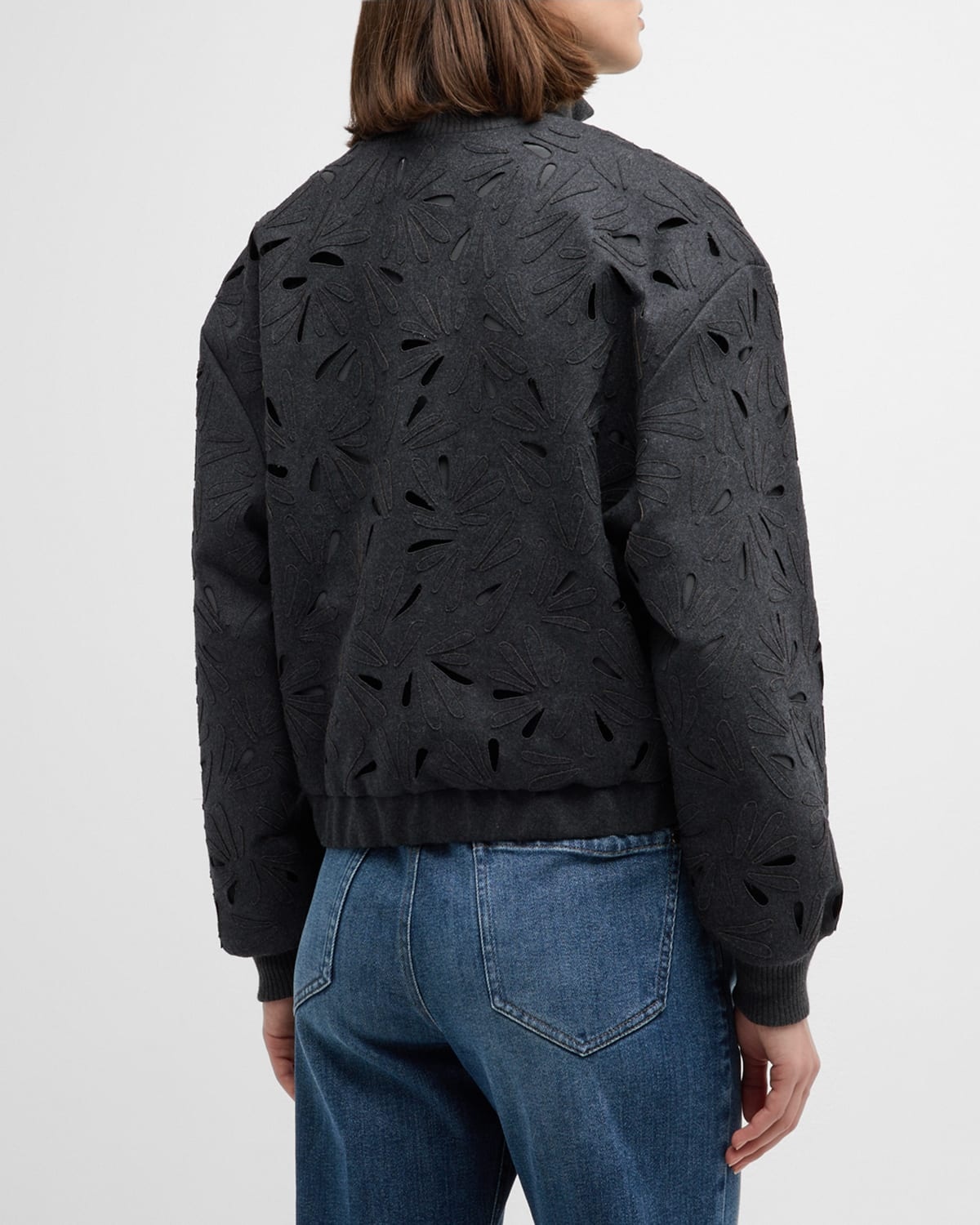 Laser-Cut Floral Bomber Jacket - 7