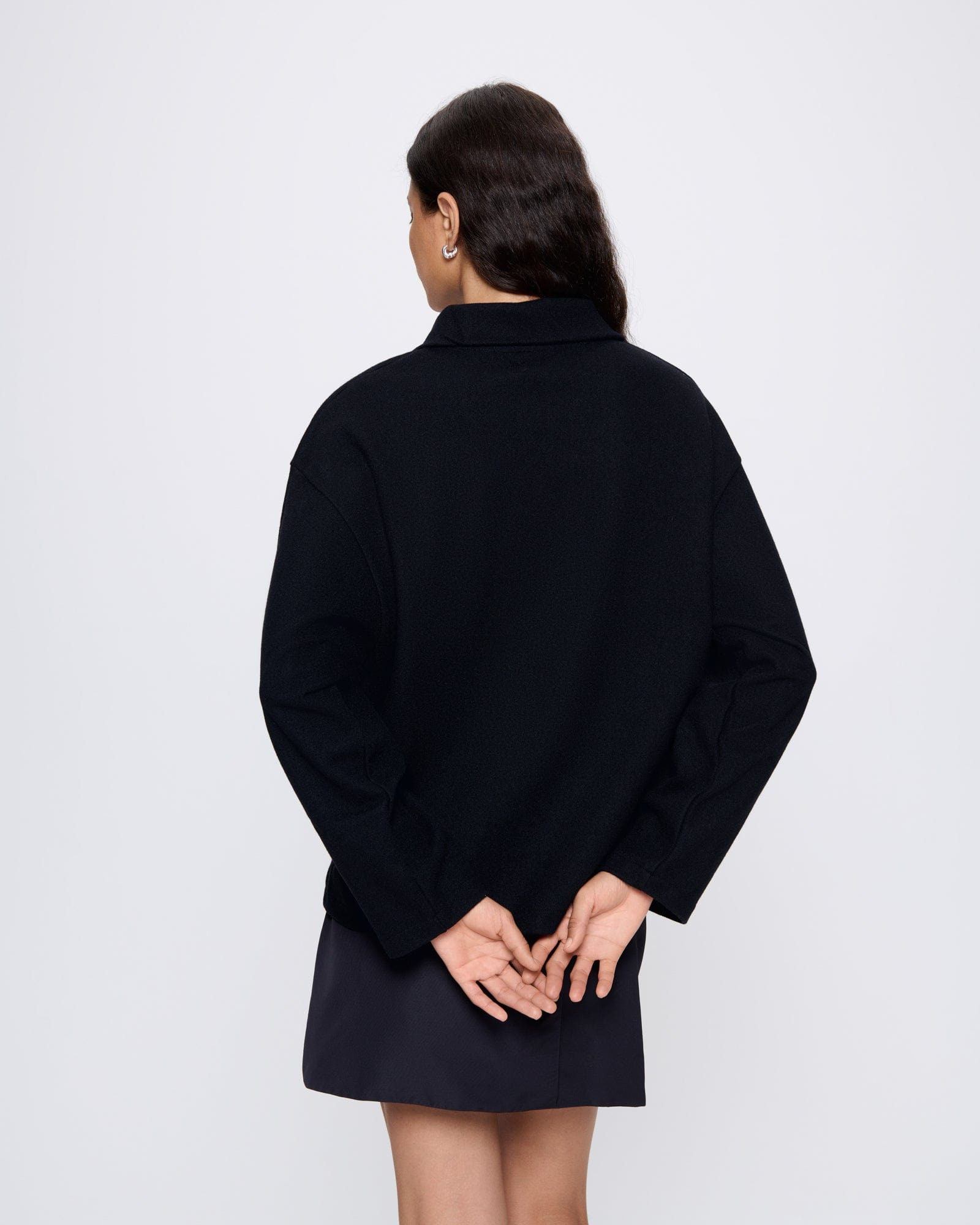Women's Recycled Wool Jersey Half-Zip Sweater - Black - 5