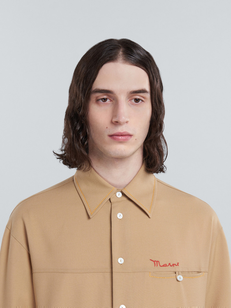 BEIGE TROPICAL WOOL SHIRT WITH EMBROIDERED LOGO 4