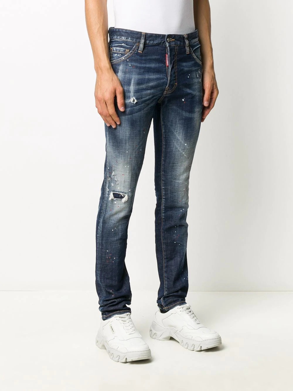 distressed look jeans with maple leaf patch - 3