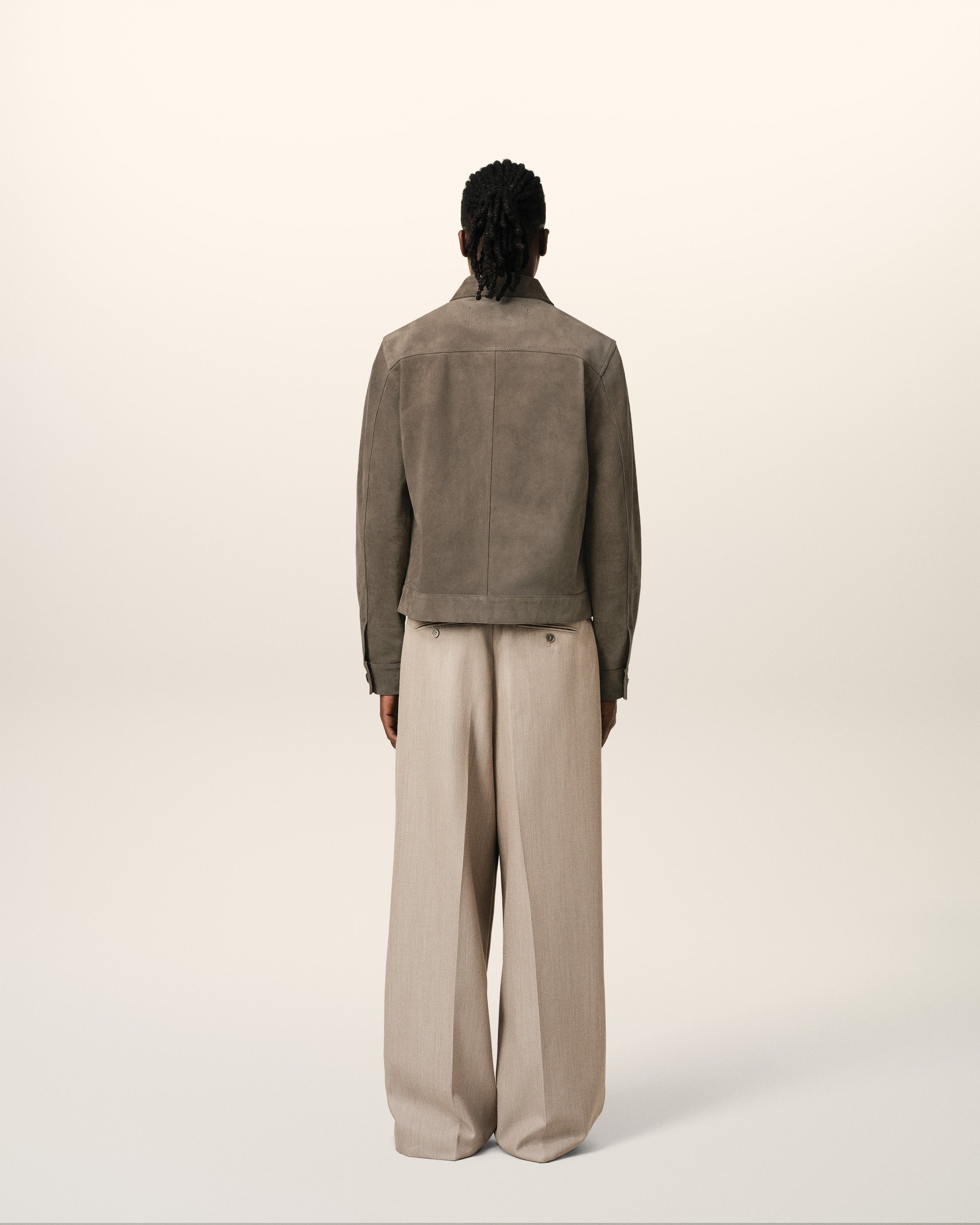 BEIGE LEATHER BUTTONED JACKET - 10