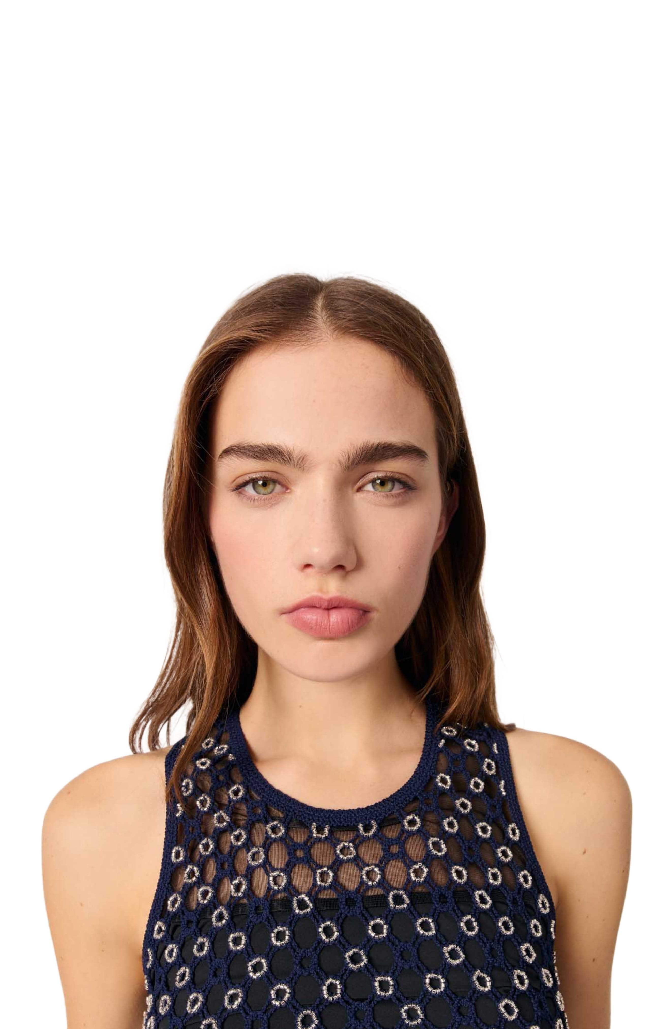 maje Beaded crochet maxi dress in Navy at Nordstrom - 4
