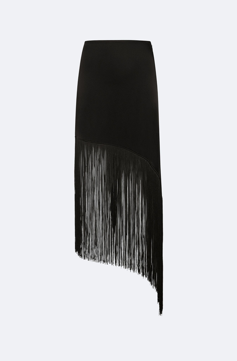 Satin Asymmetric Fringe Skirt 1