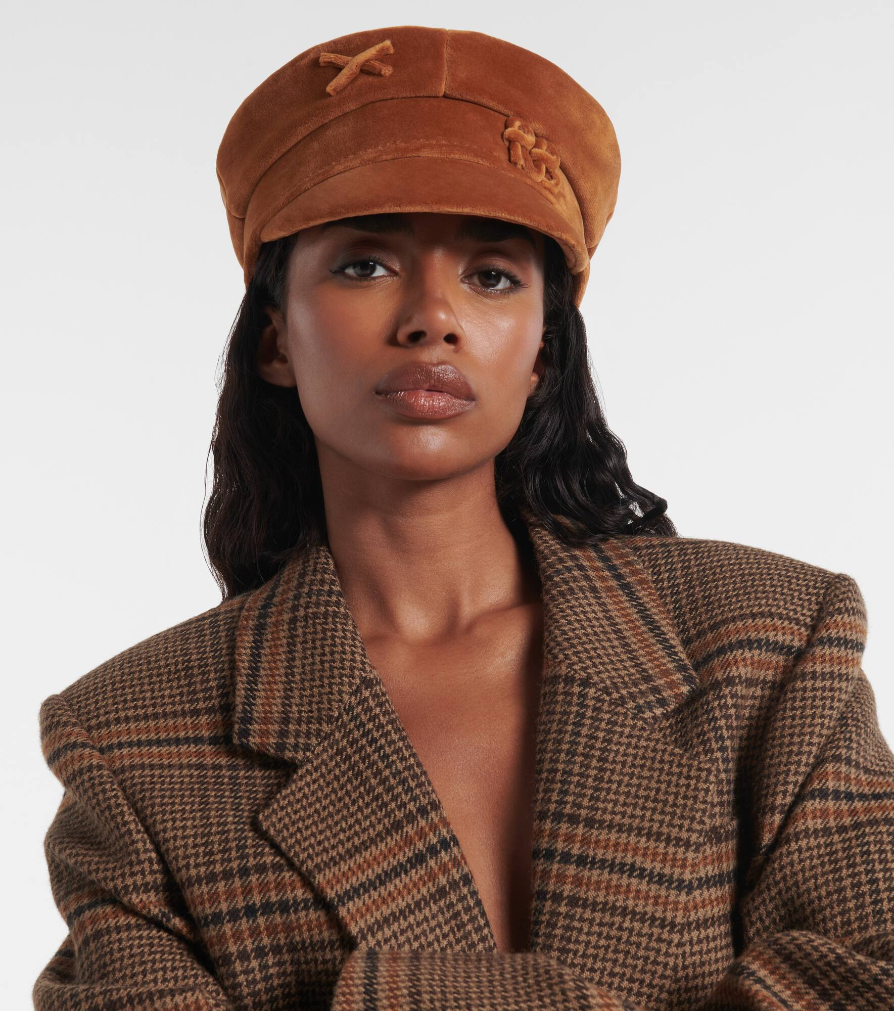 Logo velvet newsboy cap - 2