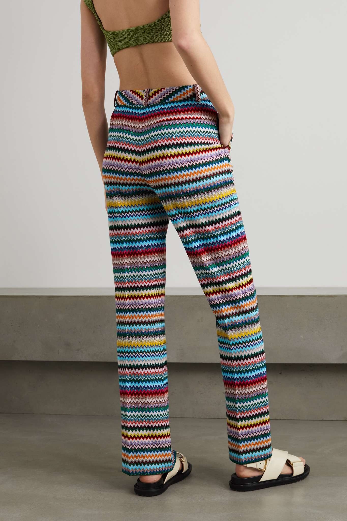 Metallic striped crochet-knit straight-leg pants - 4