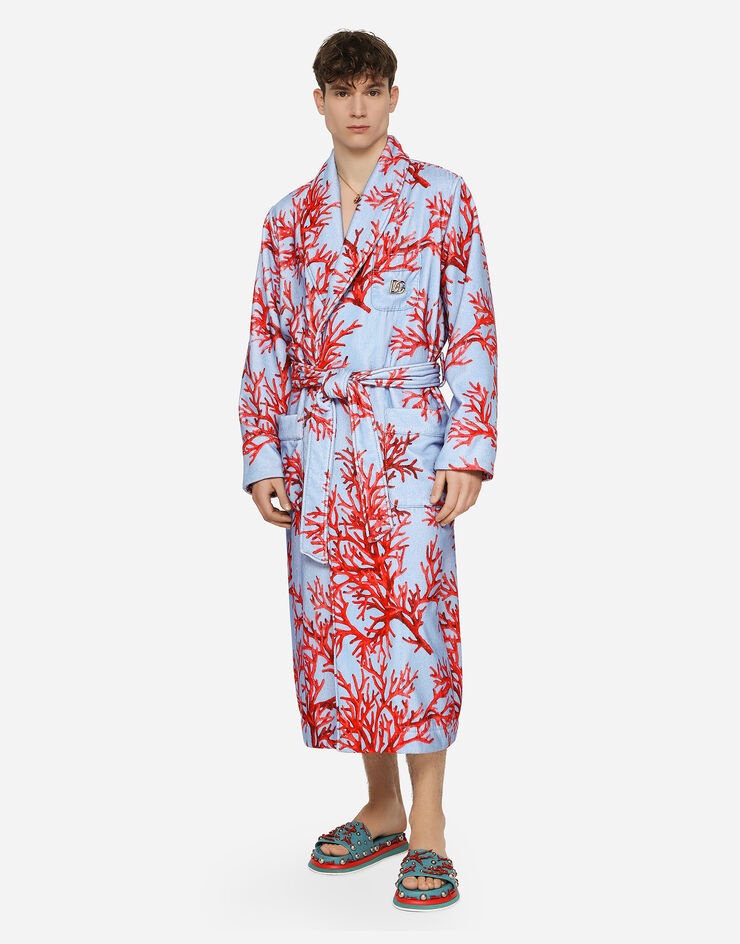 Coral-print cotton bathrobe - 3